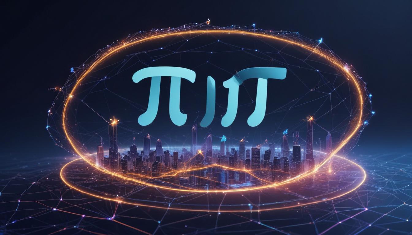 Pi Network mainnet celebration, showing milestone icons, network nodes, and token price chart – zemeghub.com