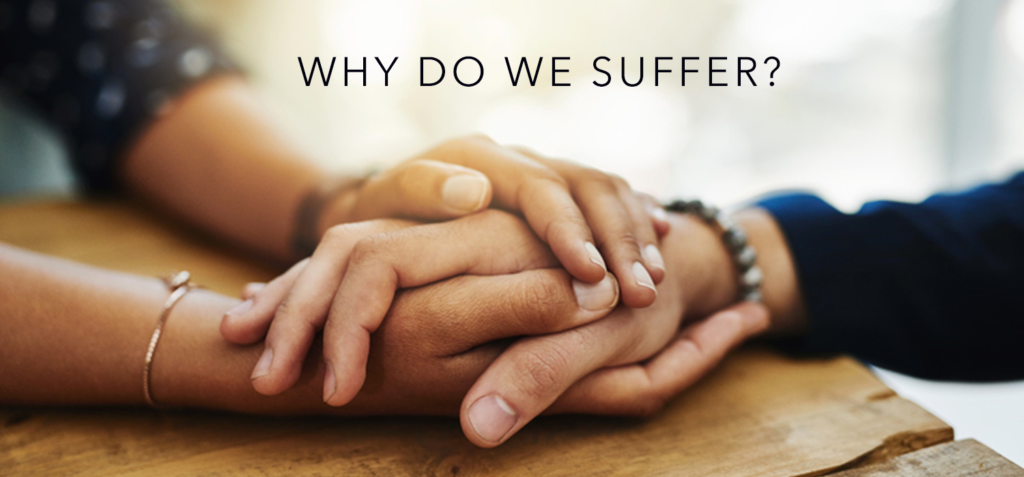 Why People Suffer shown through two hands offering comfort and human connection.
