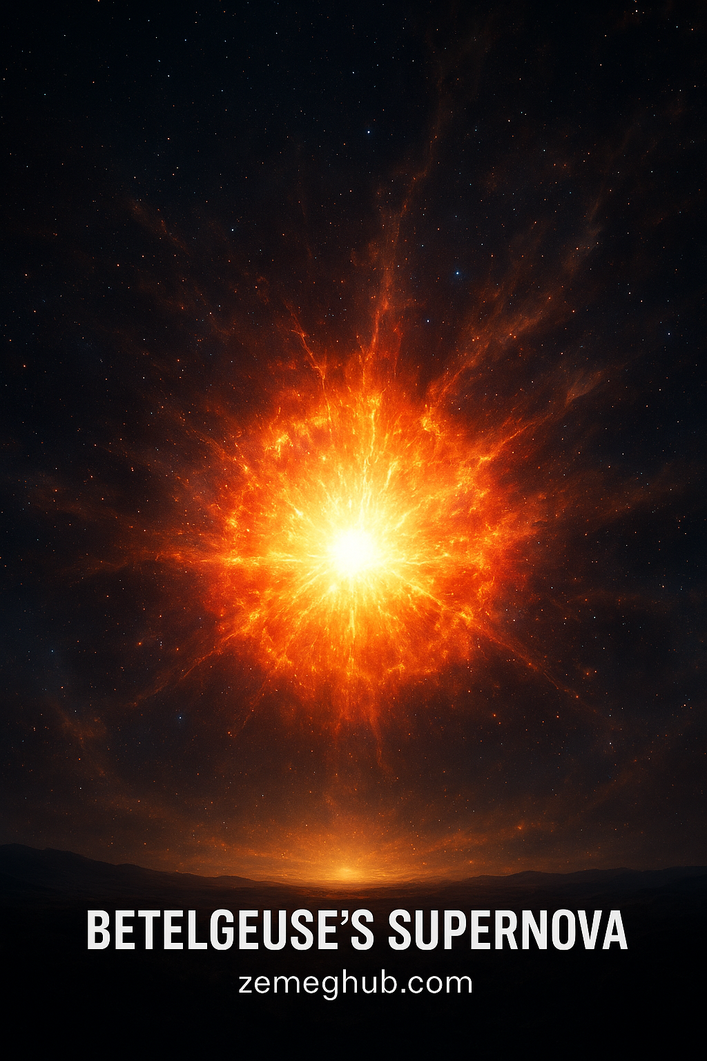 Hypothetical supernova of Betelgeuse depicted as a bright stellar explosion in the Orion constellation