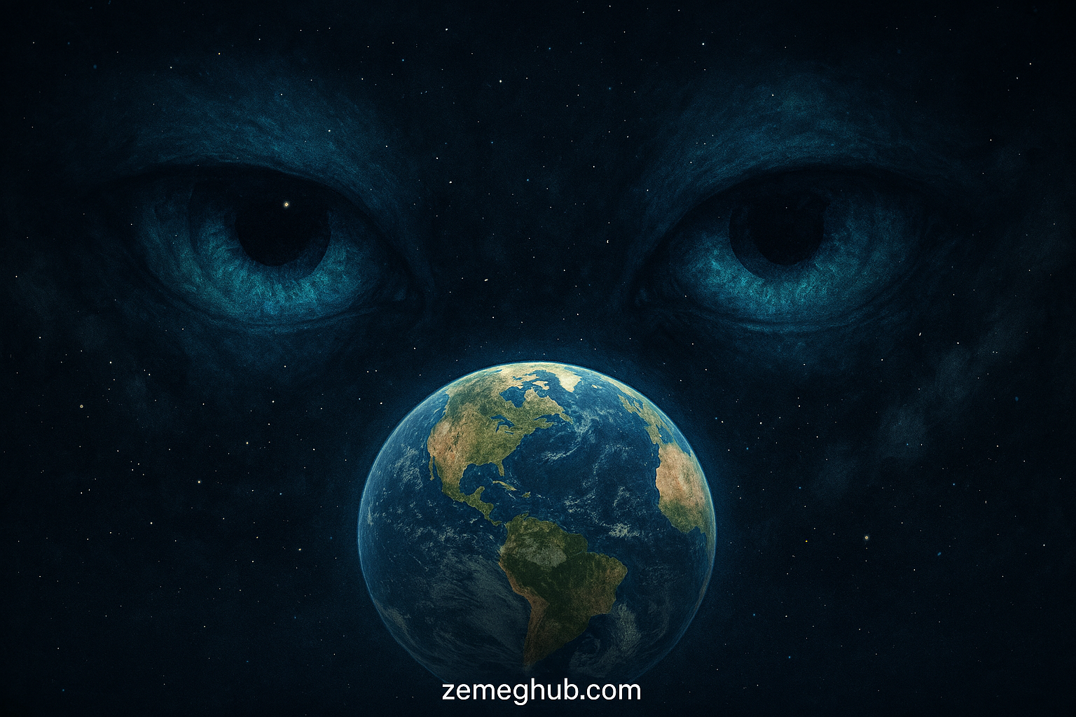 An abstract shadow surrounded by soft, diffused light, representing a silent, non‑physical presence watching humanity from beyond the visible world.