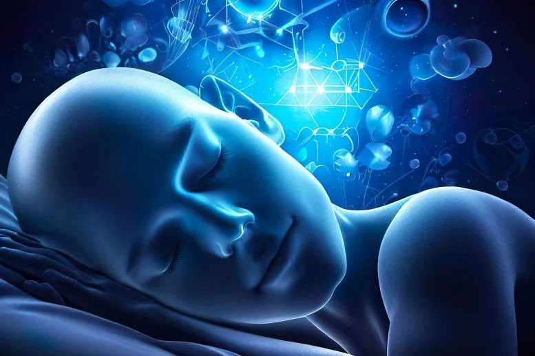 A soft, dimly lit bedroom with a small diffuser releasing aromatic vapor into the air, symbolizing the connection between scent and restorative sleep.