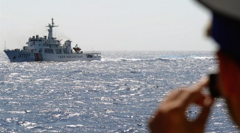 China Coast Guard vessel patrolling disputed waters during a maritime confrontation in the South China Sea.