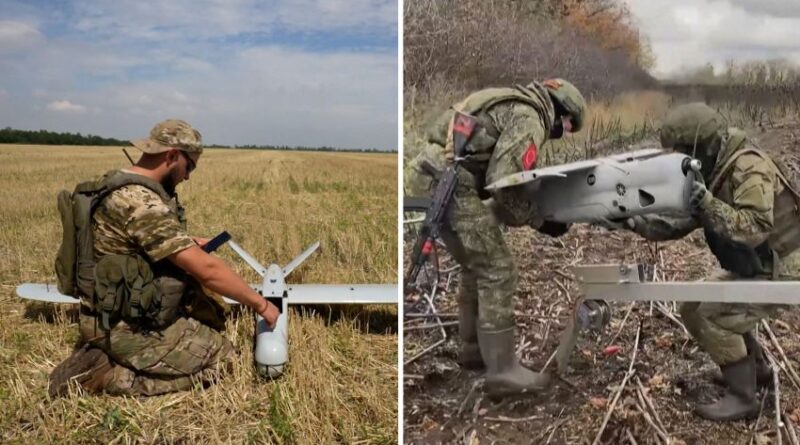 Ukrainian soldiers prepare military drones for launch during large‑scale operations against Russian targets.