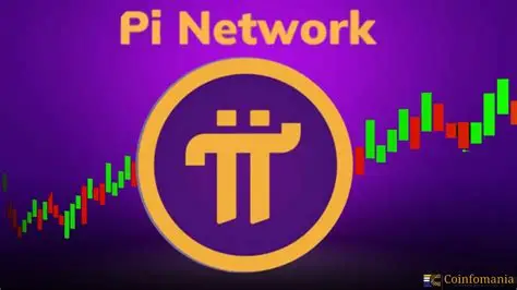 “Pi Network logo with candlestick chart background on a purple gradient, representing cryptocurrency market activity