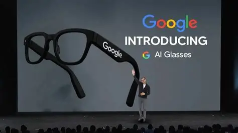 Google AI Glasses presented on stage during the official product introduction event