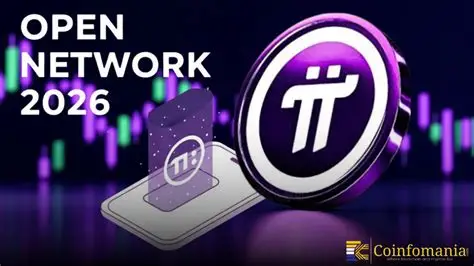 Pi Network 2026 updates illustrated with a digital Pi coin, mobile app interface, and market chart background.