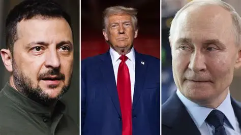 Portrait collage of three political leaders shown side by side, each in formal attire, highlighting a comparative geopolitical context