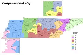 Tennessee congressional map showing the newly redrawn congressional districts across the state