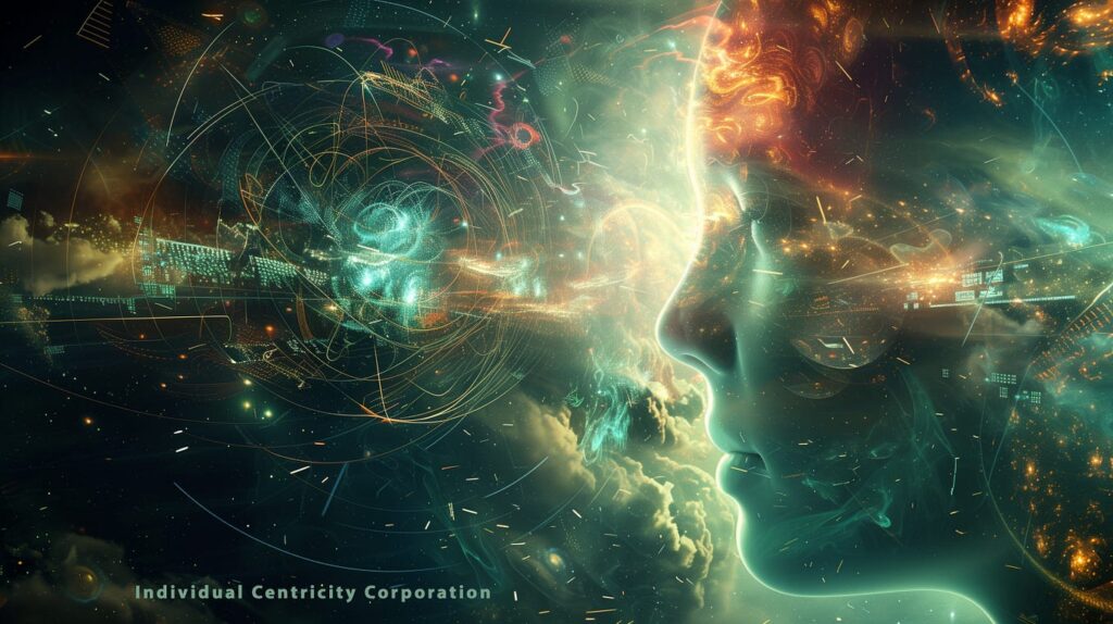 the physics of consciousness and reality — abstract representation of human awareness merging with cosmic information fields