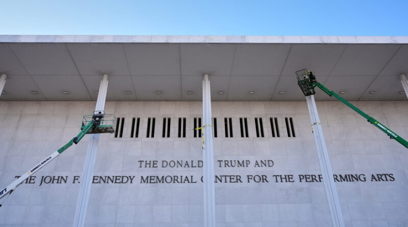 Kennedy Center removes Trump name from building signage during maintenance work.