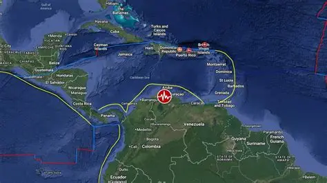 Map showing the epicenter of the Venezuela earthquake 2026 near the Caribbean tectonic boundary