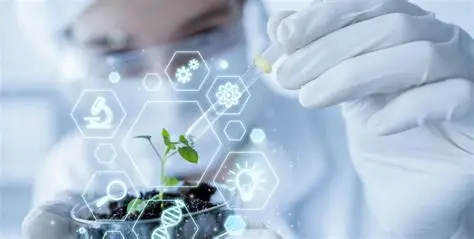 latest biotechnology breakthroughs 2026 plant experiment in laboratory with scientist applying liquid to growing sample