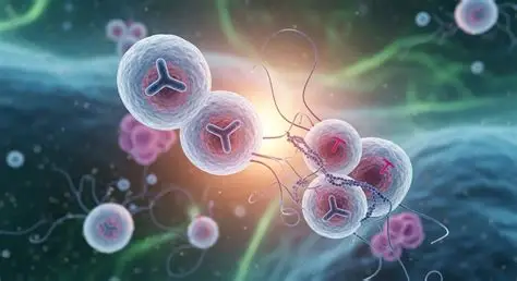 Immune system memory illustrated through interacting immune cells Immune system memory visualized through microscopic immune cells interacting in a biological environment
