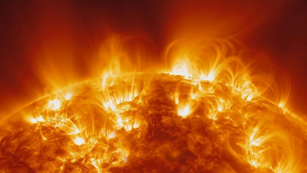 Solar activity connected to the geomagnetic storm June 6 2026 Solar corona activity linked to the geomagnetic storm June 6 2026, showing bright plasma loops and active regions on the Sun.