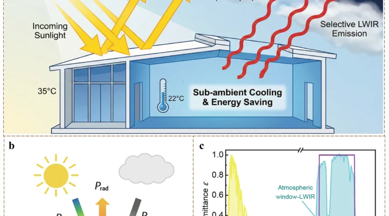 Radiative Cooling Materials diagram showing passive cooling through the atmospheric window