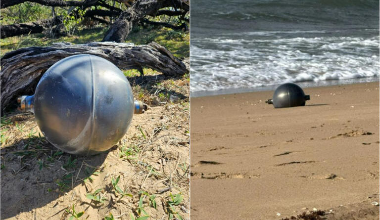 space debris metal spheres on Australian beach