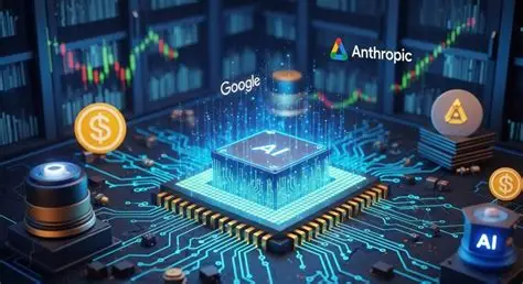 AI semiconductor market growth illustrated through a futuristic microchip and financial technology symbols