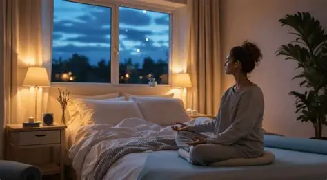 evening rituals for anxiety relief in a calm bedroom setting with soft light and mindful reflection