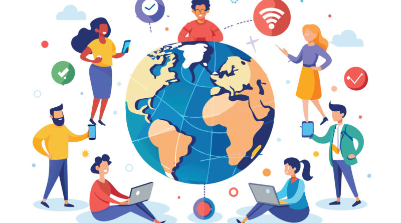 social connections and stress relief illustrated through global digital interaction and human connection