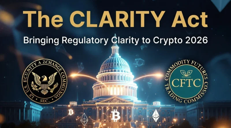 Crypto Clarity Act digital regulation illustration of the U.S. Capitol with SEC and CFTC