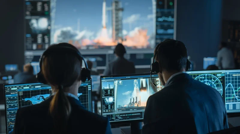 SpaceX mission control monitoring a rocket launch