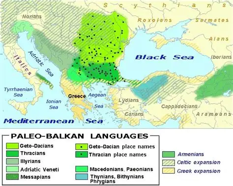 Albanians ancient European people linguistic map showing the paleo‑Balkan languages that shaped the ancient cultural landscape from which one of Europe’s oldest continuous populations emerged.