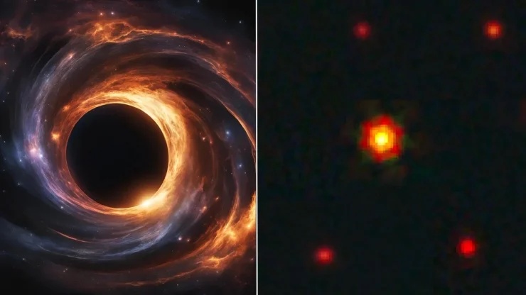black hole star illustrated with accretion disk and gravitational lensing