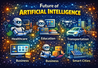 Future of Artificial Intelligence visual concept showing the fusion between human insight and advanced AI systems