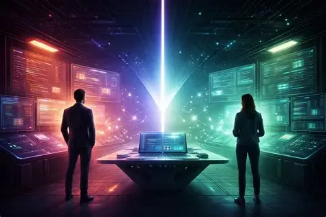 AI poisoned by online propaganda in a futuristic digital control room