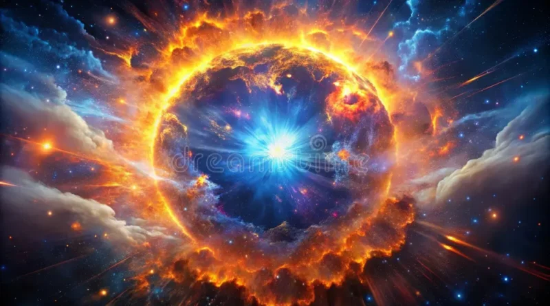 Cosmic Dawn and Reionization visualized through a stellar explosion scene representing early‑universe energy, star formation, and primordial cosmic evolution.