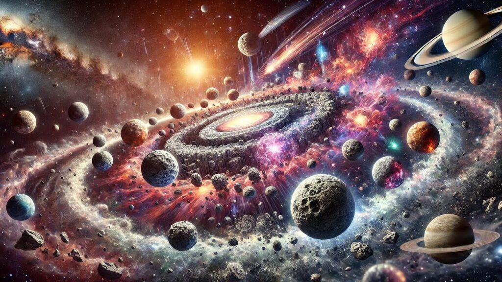 Exoplanet atmospheres illustrated through a vibrant cosmic scene of planets, nebulae and stellar energy