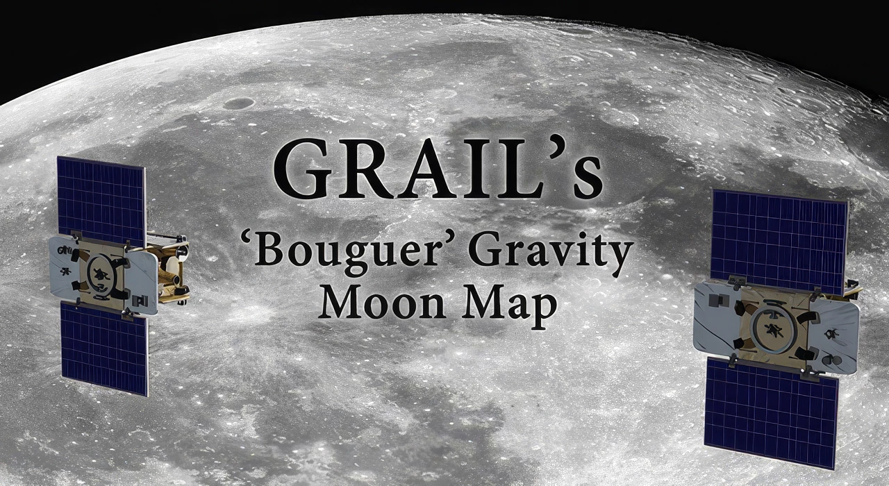 GRAIL Moon Gravity Mission Bouguer gravity map showing twin spacecraft measuring lunar gravitational variations