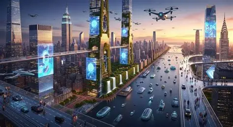 Megacities of the Future, futuristic sustainable city with advanced transportation systems and vertical architecture