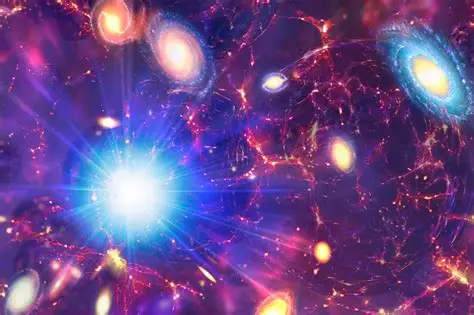 Expanding Universe cosmic explosion illustration showing galaxies and radiant light