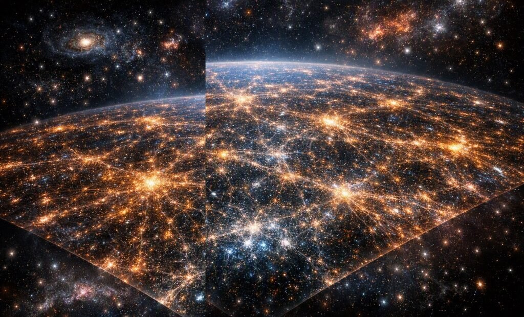 Universe 2D map cosmic visualization showing the large‑scale structure of galaxies and the cosmic web