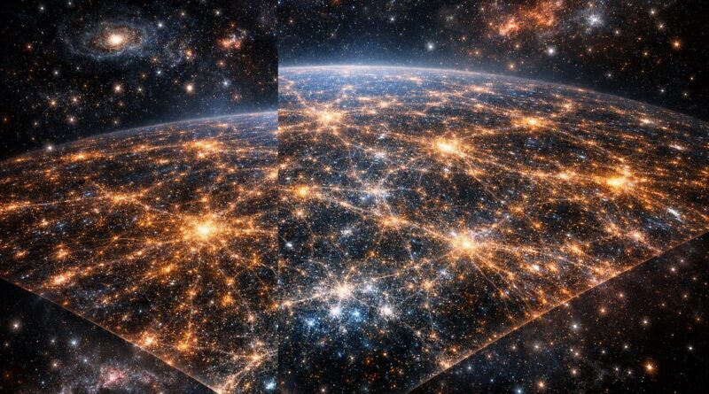 Universe 2D map cosmic visualization showing the large‑scale structure of galaxies and the cosmic web