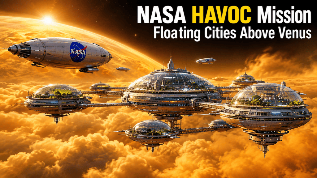 NASA HAVOC mission concept showing floating cities above the clouds of Venus