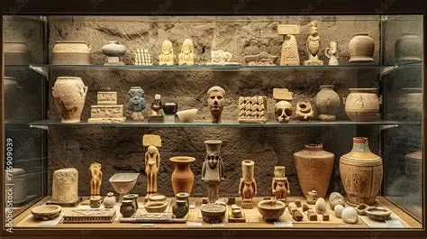 Anthropological artifacts, cultural objects, and ancient tools displayed alongside historical documents and traditional crafts.