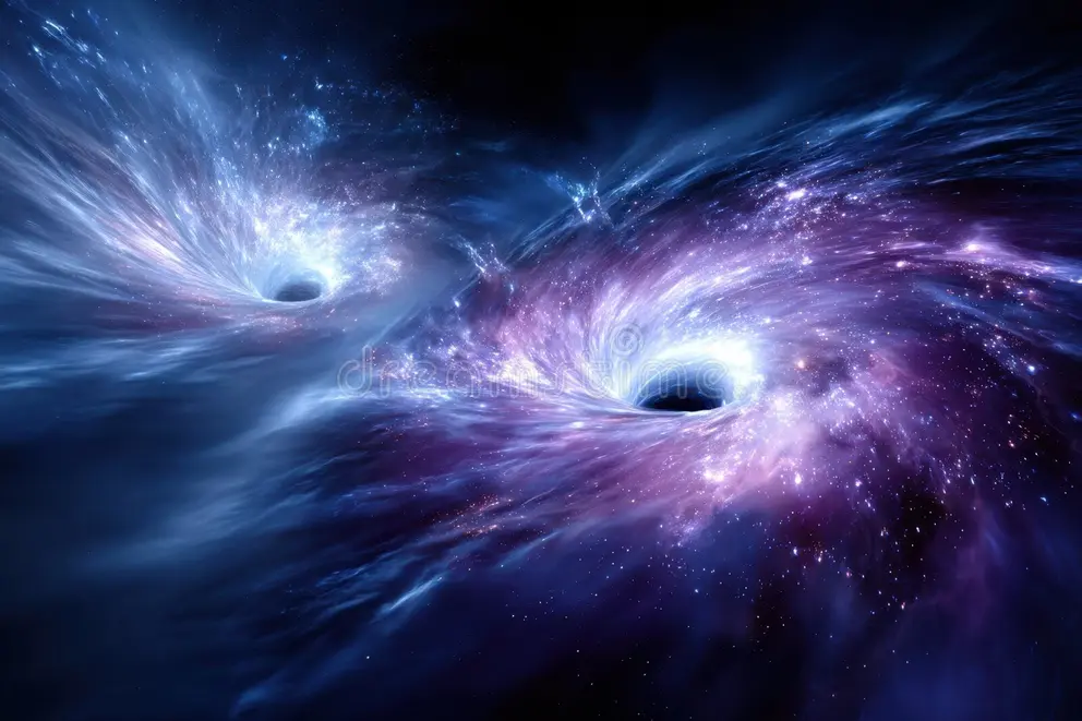 Visualization of galaxies, stars, black holes, and cosmic structures illustrating the principles of astrophysics.