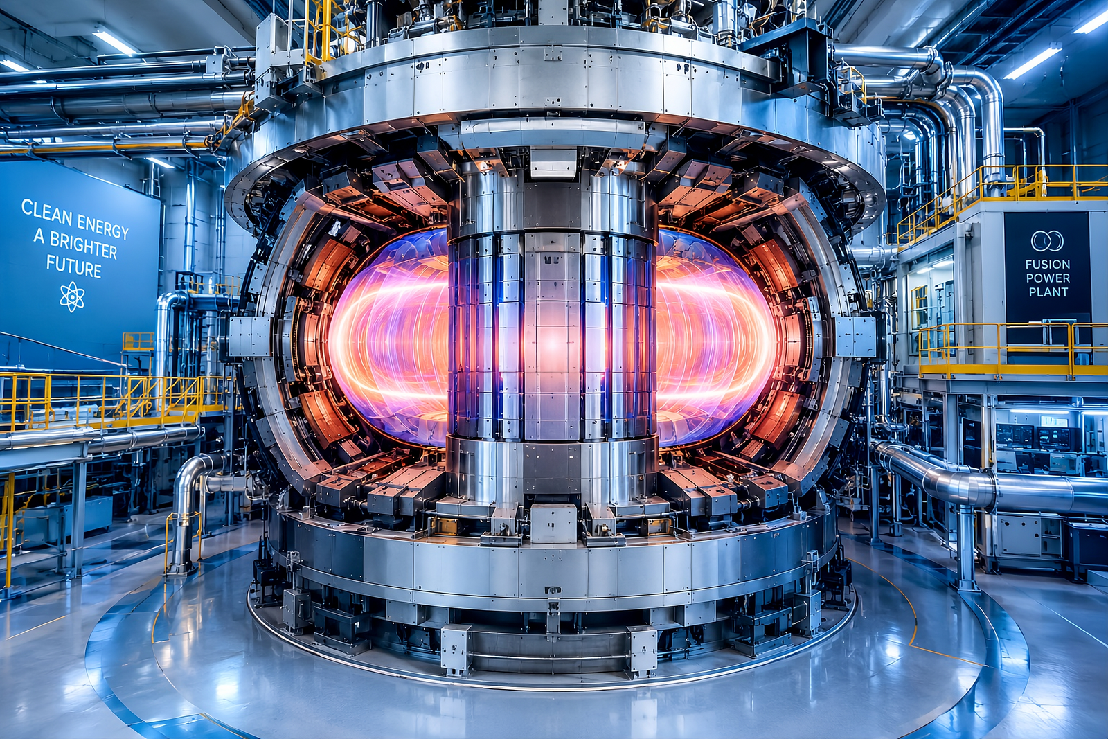 Nuclear Fusion Power Plant illustrating the future of clean energy